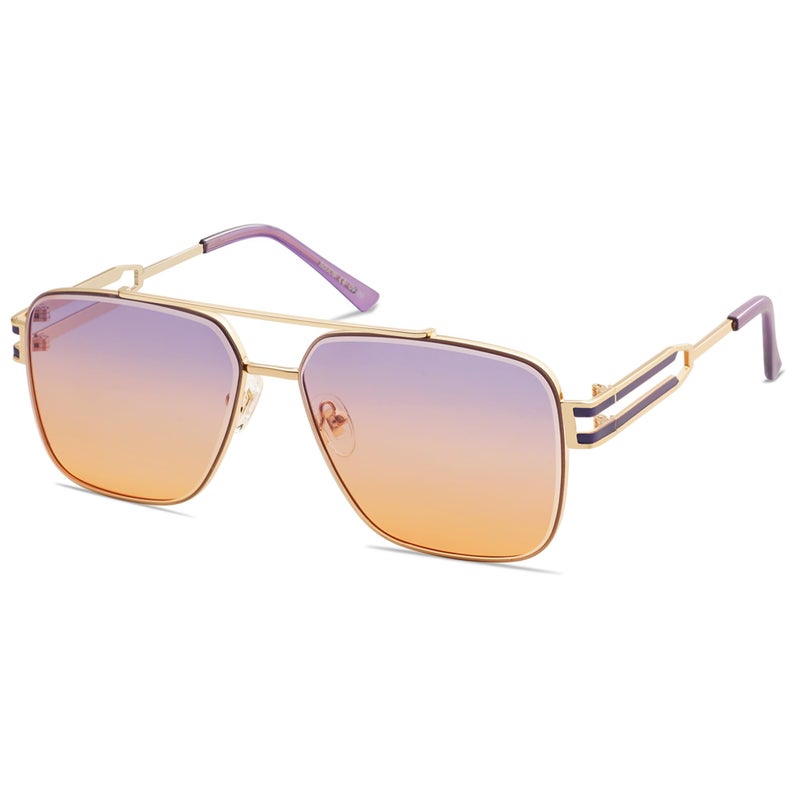 SOJOS Retro Oversized Square Sunglasses for Women Men, Vintage Large Double Bridge Metal Frame Unisex Sunglasses SJ1180, Gold Frame/Purple&Orange Lens - Image 3