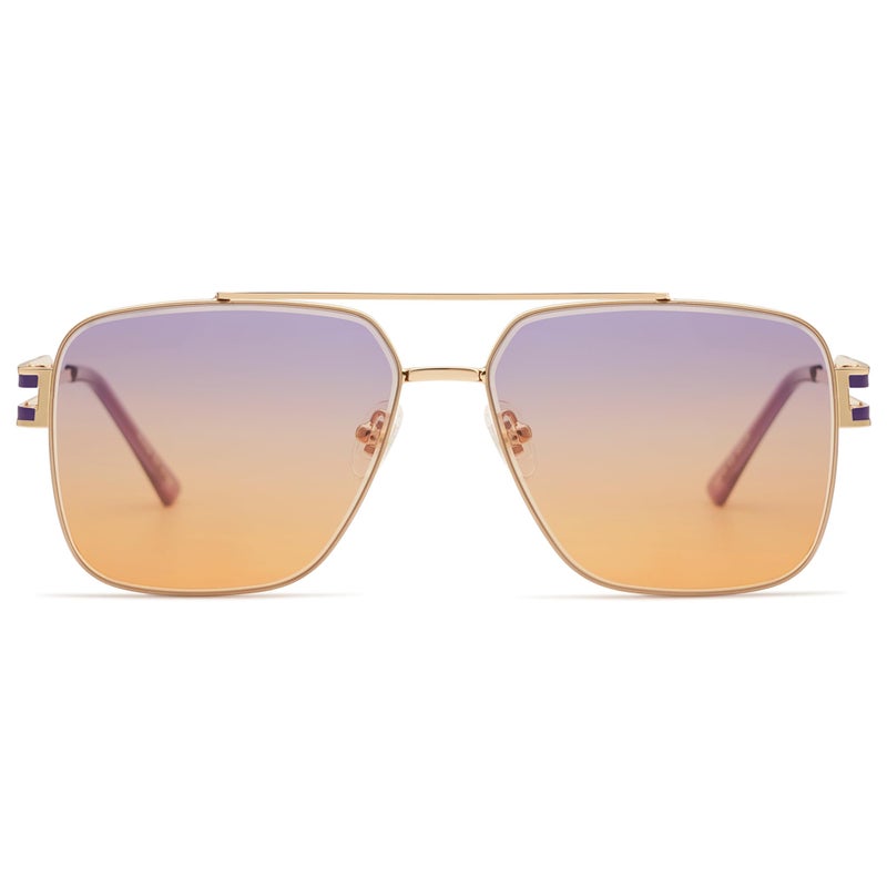 SOJOS Retro Oversized Square Sunglasses for Women Men, Vintage Large Double Bridge Metal Frame Unisex Sunglasses SJ1180, Gold Frame/Purple&Orange Lens - Image 1
