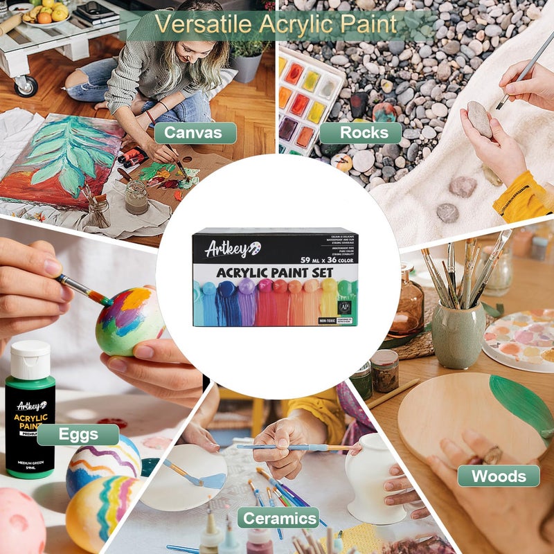Artkey Acrylic Paint Set - 36 Colors 2 oz/59 ml Acrylic Paints Professional Artists Painting Kit for Canvases Fabric Rock Leather Easter Egg Wood Ceramic Glass Art Craft Painting - Image 5