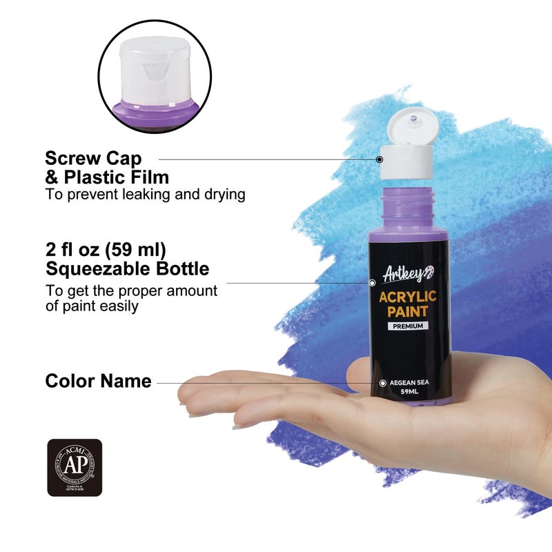 Artkey Acrylic Paint Set - 36 Colors 2 oz/59 ml Acrylic Paints Professional Artists Painting Kit for Canvases Fabric Rock Leather Easter Egg Wood Ceramic Glass Art Craft Painting - Image 3