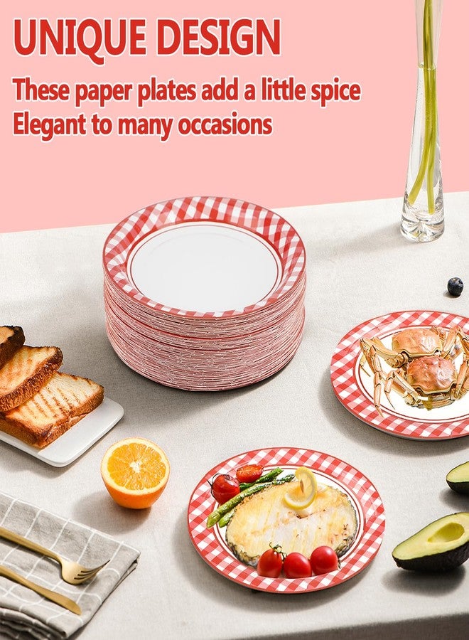 Resflyar 100 PCS Red and White Checkered Plates, Disposable 7 Inch Plaid Paper Dessert Plates, Dinnerware for Camp Barbecues, Bachelorette, Birthday Party Decorations, Serves 100 Guests - Image 4