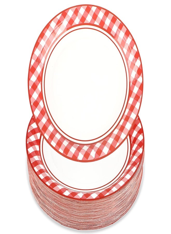 Resflyar 100 PCS Red and White Checkered Plates, Disposable 7 Inch Plaid Paper Dessert Plates, Dinnerware for Camp Barbecues, Bachelorette, Birthday Party Decorations, Serves 100 Guests - Image 1
