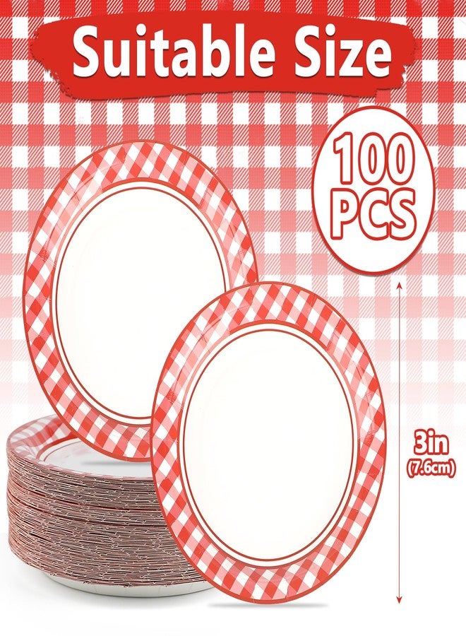 Resflyar 100 PCS Red and White Checkered Plates, Disposable 7 Inch Plaid Paper Dessert Plates, Dinnerware for Camp Barbecues, Bachelorette, Birthday Party Decorations, Serves 100 Guests - Image 2