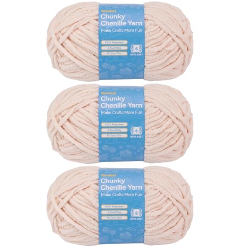 Etcokei Chenille Yarn #6, Super Bulky Blanket Yarn for Crocheting & Knitting, Extra Soft Chunky Thick Yarn, Easy to Crochet, Perfect for Amigurumi, Baby Blankets, DIY Home Decor, 3Skeins(300g/10.5oz), Beige - Image 1