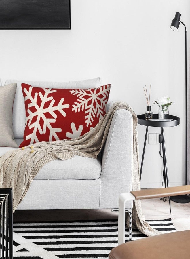 NIDITW Happy Holidays Snowflakes Falling Red Cotton Linen Throw Pillow case Cushion Cover Sofa Chair Decorative Rectangle 12x20 Inches (37) - Image 2
