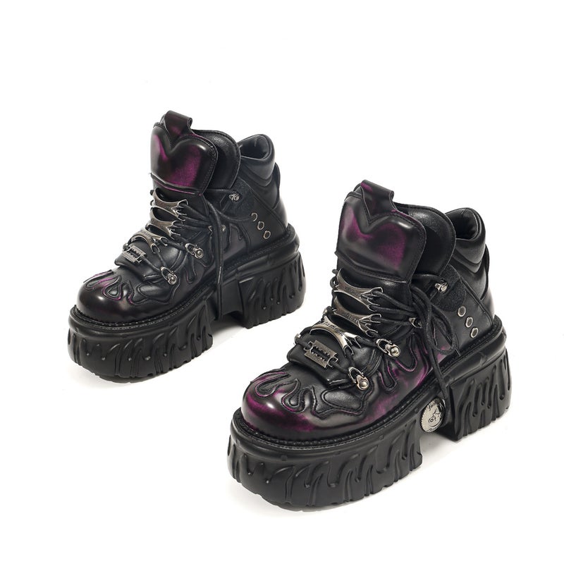 Unisex Gothic Dark Platform Shoes With Thick Soles, Punk Metal Height-Increasing Sneakers, Motorcycle Distressed Shoes - Image 2