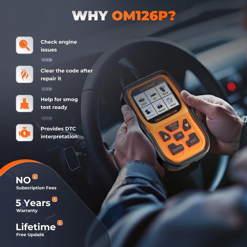 AUTOPHIX OM126P OBD2 Scanner, Check Engine Light Code Reader, Car Code Scanner for Automotive Diagnostic, Read & Clear Fault Code, Pass Smog Test, Live Data, for All US Cars After 1996 - Image 2