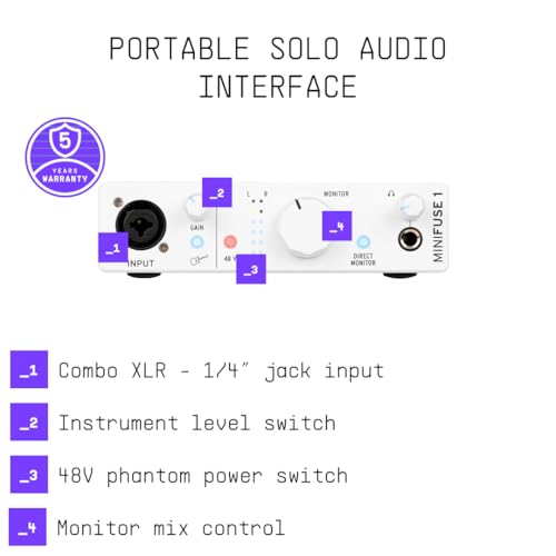 Arturia MiniFuse 1, 1in / 2out USB-C Audio Interface, with 1 Mic/Line/Instrument Preamp, Built-in USB Hub, Loopback and Included Software Bundle - Mac/PC (White) - Image 3