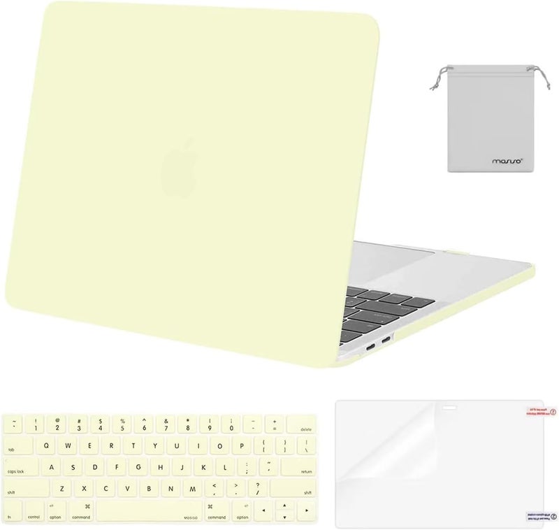 موسيسو حافظة متوافقة مع MacBook Pro 13 بوصة M2 2024، 2023، 2022-2016 A2338 M1 A2251 A2289 A2159 A1989 A1708 A1706، غلاف بلاستيكي صلب وغطاء لوحة مفاتيح وواقي شاشة وحقيبة تخزين، أصفر كريمي - Image 1