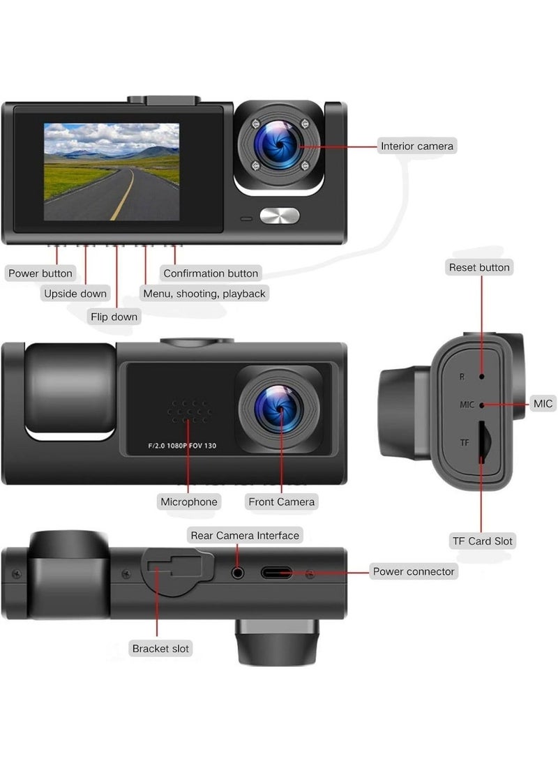 Dash Cam Front and Rear Inside 1080P Full HD – 3 Channel Car Camera with 32GB Card, 170°+130°+120° Wide Angle, IR Night Vision, 24H Parking Monitor, G-Sensor, Loop Recording, for Cars/Taxi - Image 5