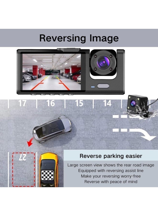 Dash Cam Front and Rear Inside 1080P Full HD – 3 Channel Car Camera with 32GB Card, 170°+130°+120° Wide Angle, IR Night Vision, 24H Parking Monitor, G-Sensor, Loop Recording, for Cars/Taxi - Image 3