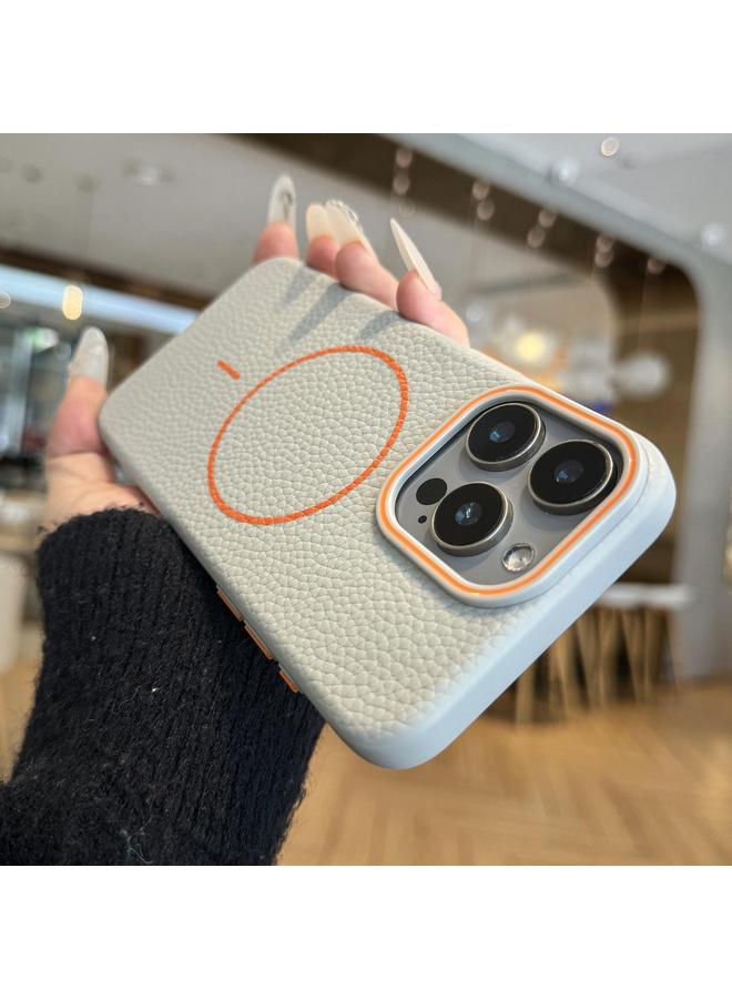 S-TOP Case For iPhone 13 Pro Max Orange Ring MagSafe Litchi Grain TPU Phone Case - Image 1