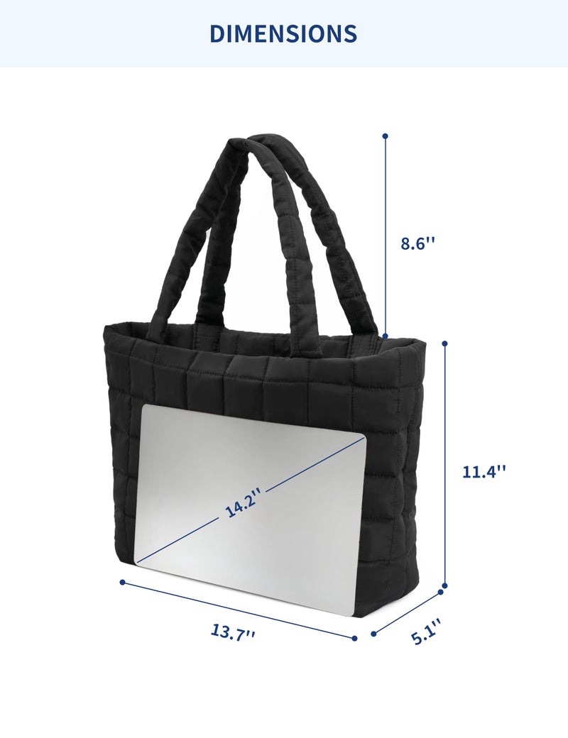 REDSINDA Quilted Tote Bag for Women, Lightweight Carryall Puffer Shoulder Bag Handbag for Travel, Work (Black) - Image 2