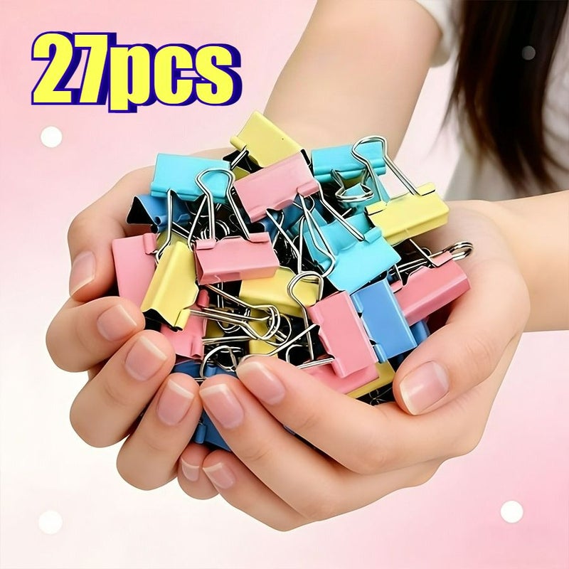 27pcs Random Color Heavy Duty Metal Binder Clips Assorted Sizes Long Tail Paper Clamps Document Organizer for Office School and Home - Image 1