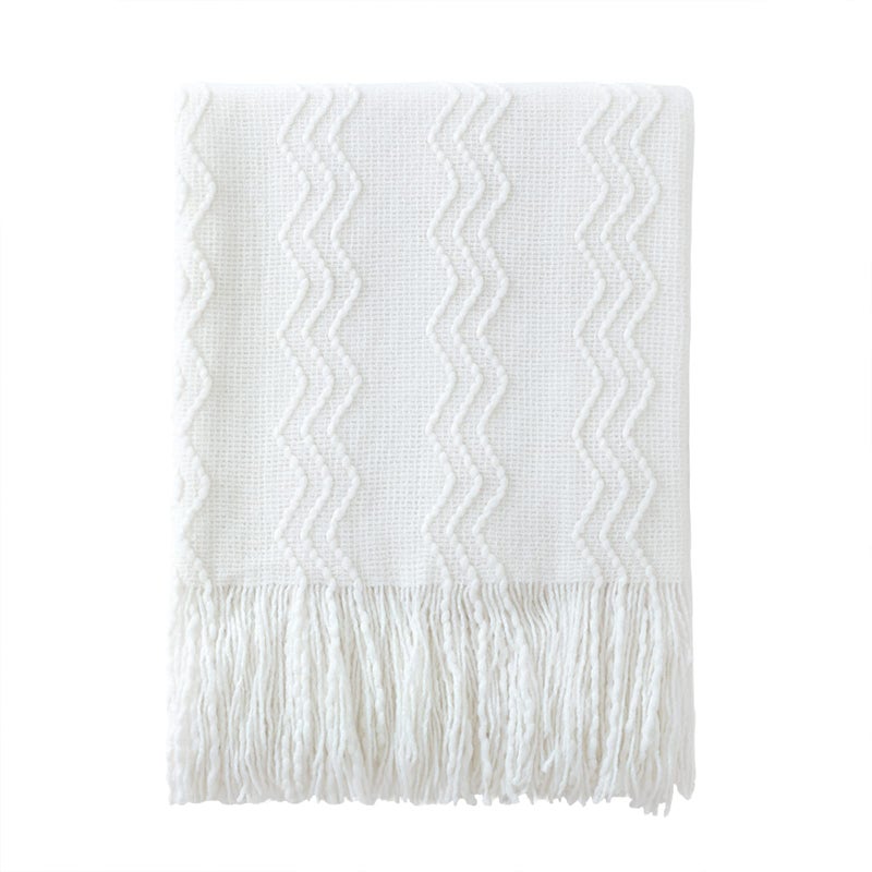 BOURINA Throw Blanket Textured Solid Soft for Sofa Couch Decorative Knitted Blanket  50"" x 60"" Off White - Image 1