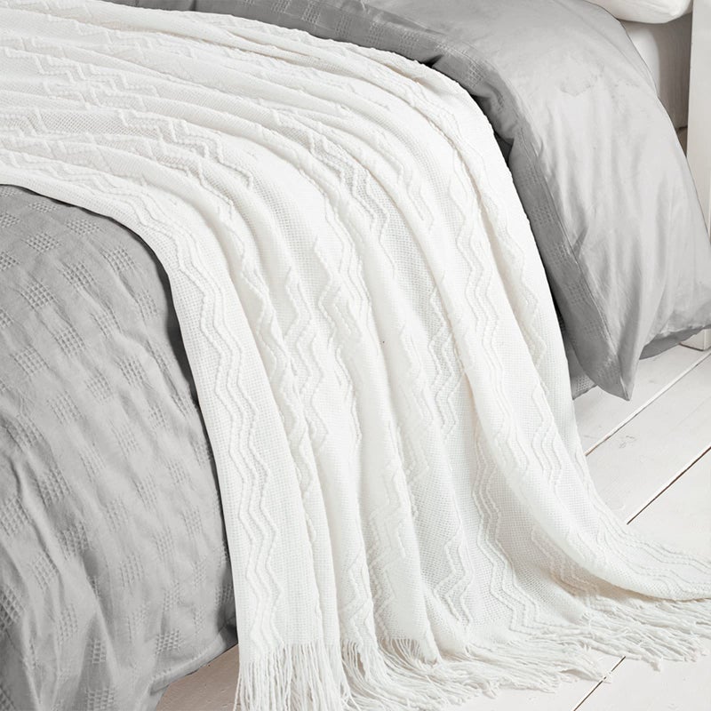 BOURINA Throw Blanket Textured Solid Soft for Sofa Couch Decorative Knitted Blanket  50"" x 60"" Off White - Image 4