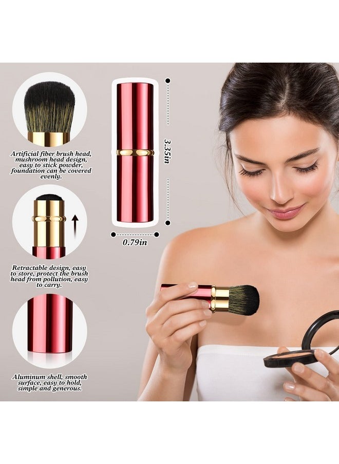 Nuenen - 2 Pieces Retractable Kabuki Makeup Brushes Blush Powder Brush Small Travel Makeup Brushes With Cover Makeup Tool For Loose Powder Cream Or Liquid Cosmetics (Red, Black) - Image 1