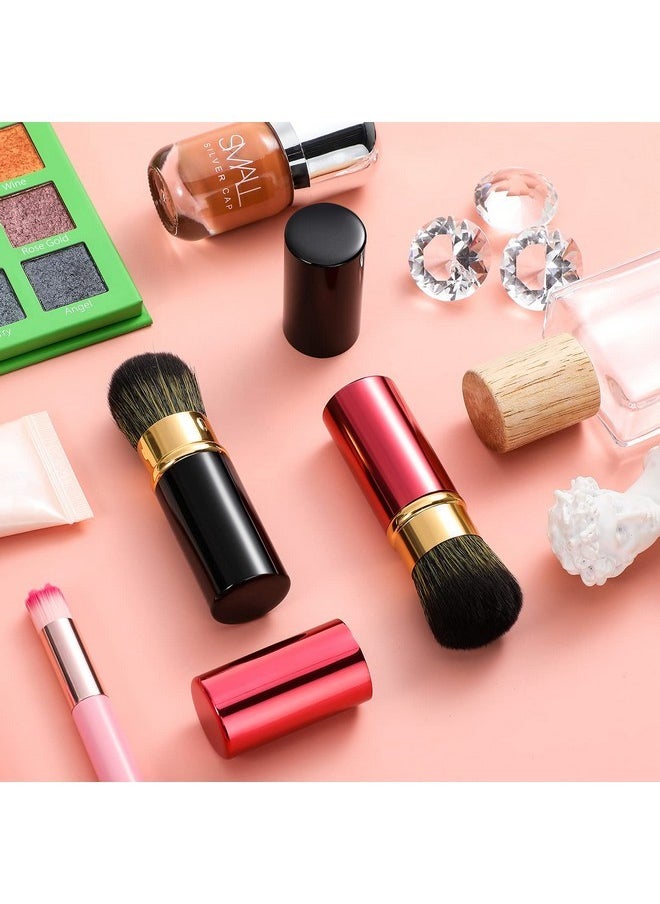 Nuenen - 2 Pieces Retractable Kabuki Makeup Brushes Blush Powder Brush Small Travel Makeup Brushes With Cover Makeup Tool For Loose Powder Cream Or Liquid Cosmetics (Red, Black) - Image 1