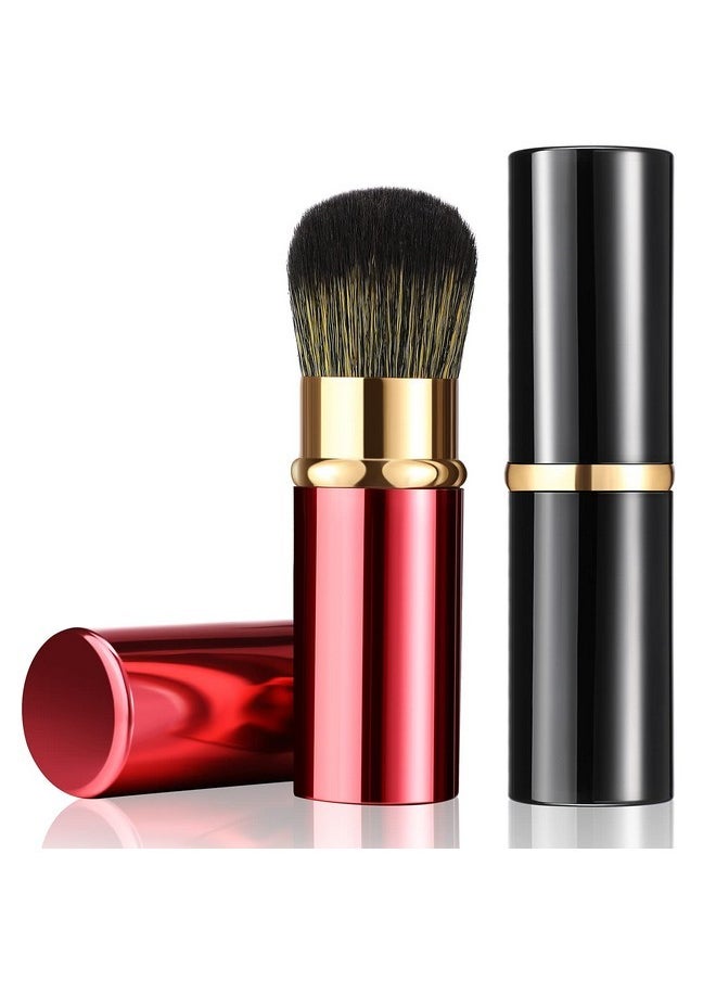 Nuenen - 2 Pieces Retractable Kabuki Makeup Brushes Blush Powder Brush Small Travel Makeup Brushes With Cover Makeup Tool For Loose Powder Cream Or Liquid Cosmetics (Red, Black) - Image 1
