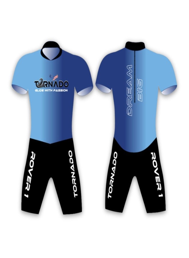 SH Skates Tornado Speed Skating Race Suit, Premium Performance Inline and Roller Skating Uniform, Blue and Black - Image 1