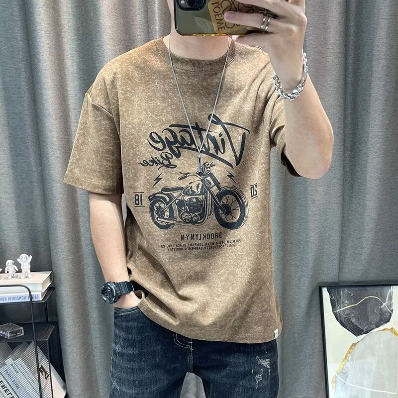 Heavyweight Washed Tee Mens Trendy Loose Fit Top Khaki 