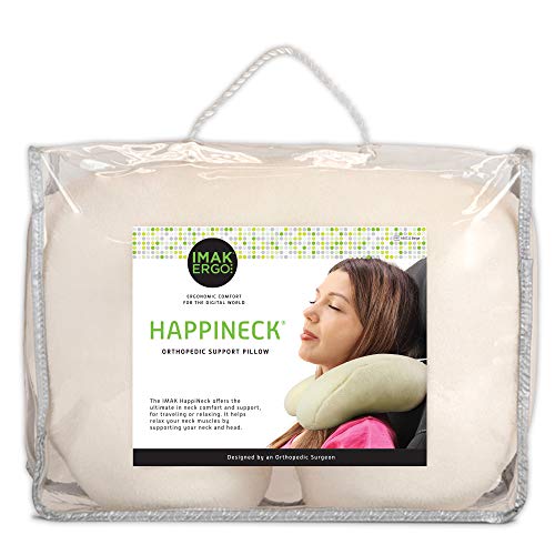 Brownmed - IMAK Ergo Happineck - Ergonomic Neck Support Pillow for Sleeping, Traveling & More - Comfortable Shoulder Pillow That Supports Posture - Orthopedic Travel Neck Pillow - Beige - Image 1