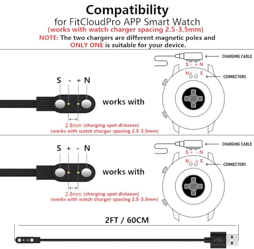 Msvueioe 2 Pin Chargers for FitCloudPro Smart Watch Cord, 2-Pack [Model A & Model B, Only One Fit] 2.8MM Magnetic USB Charging Cable for Smart Watches with FitCloudPro APP - Image 2