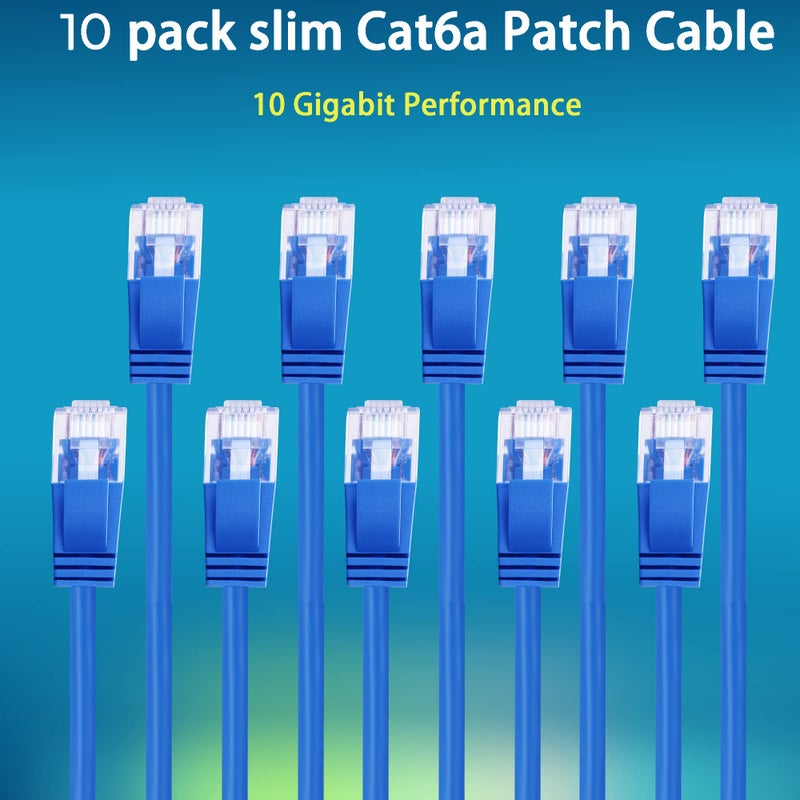 Rapink Patch Cables Cat6a 3ft (10 Pack) Slim, Cat6a Ethernet Patch Cable 10G Support, Snagless Cat 6 Patch Cable for Patch Panel to Switch, Flexiable Cat 6a Ethernet Cable with Gold Plated - Image 2