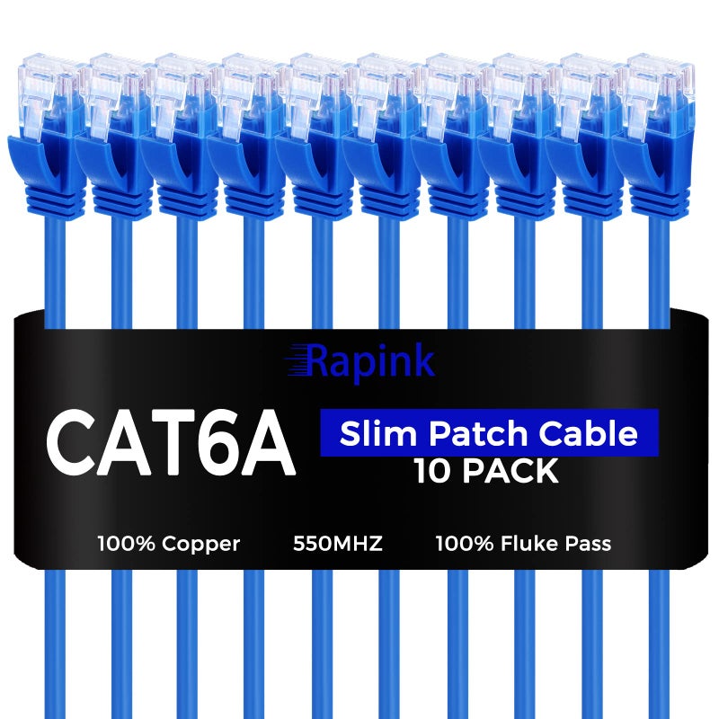 Rapink Patch Cables Cat6a 3ft (10 Pack) Slim, Cat6a Ethernet Patch Cable 10G Support, Snagless Cat 6 Patch Cable for Patch Panel to Switch, Flexiable Cat 6a Ethernet Cable with Gold Plated - Image 1