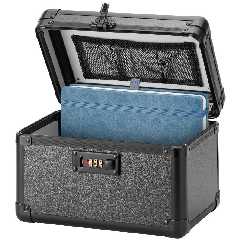 LOCKCURX Lockable Storage Box - Medicine Box Organizer with Combination Code, Lock Boxes for Personal Items, Childproof Phone Lockbox for Home/Office/School Storage Lockers, 10.2x6.8x6.9 Inch, Black - Image 1