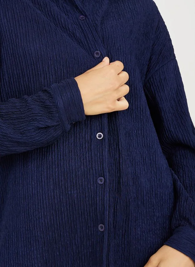 Styli Crinkled Longline Shirt & Trouser Co-Ord Set