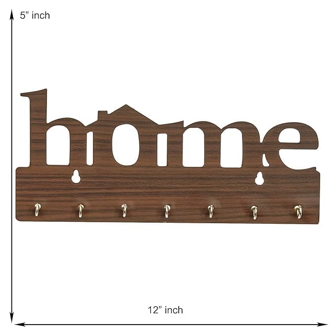 HomeEcho منظم مفاتيح مثبت على الحائط، رف مفاتيح مع خطافات وحلقات مفاتيح، بني (منزل) - Image 1