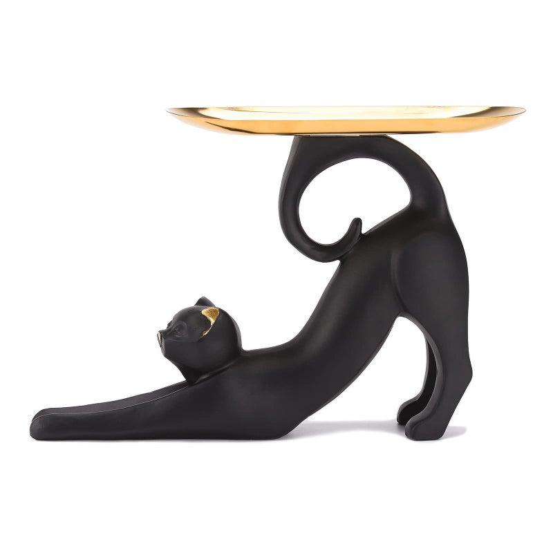 BRASSTAR Resin Cat Stretching Tray Statue Tray for Keys Candy Jewelry Ring Fruit, Modern Black Living Room Bedroom Decoration TQGJPT504 - Image 1