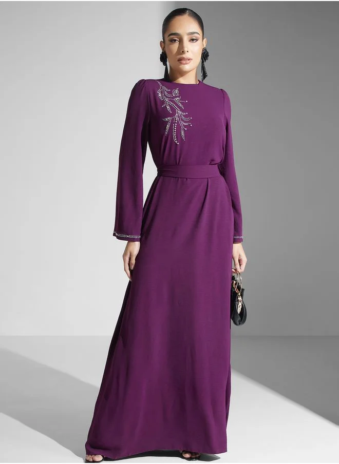 Refka by modanisa Embellished Tie Detail Dress