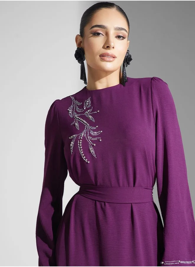 Refka by modanisa Embellished Tie Detail Dress