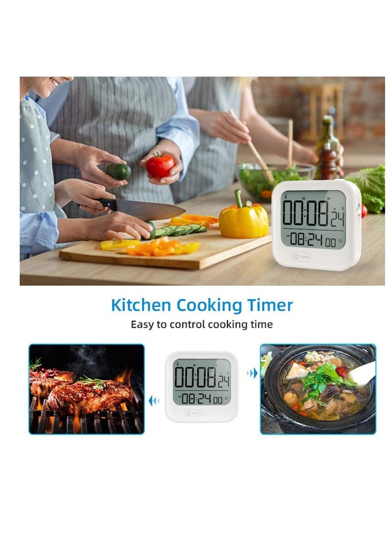 SYOSI - Kitchen Timer and Alarm Clock Pomodoro Interval Timer Countdown Clock Magnetic Tomato Clock Stopwatch Vibration/Flashing/Loud Mode 12H/24H Seconds White Backlight - Image 1
