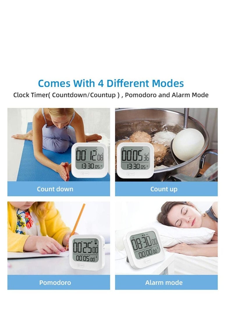 SYOSI - Kitchen Timer and Alarm Clock Pomodoro Interval Timer Countdown Clock Magnetic Tomato Clock Stopwatch Vibration/Flashing/Loud Mode 12H/24H Seconds White Backlight - Image 1