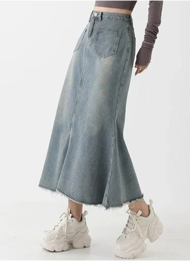 يونيكي Blue A-Line Midi Denim Skirts