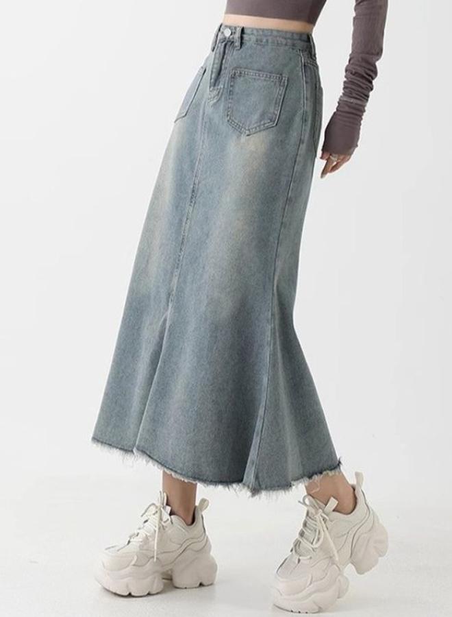 YUNIQEE Blue A-Line Midi Denim Skirts - Image 3