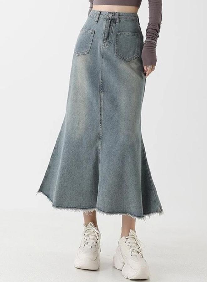 YUNIQEE Blue A-Line Midi Denim Skirts - Image 1