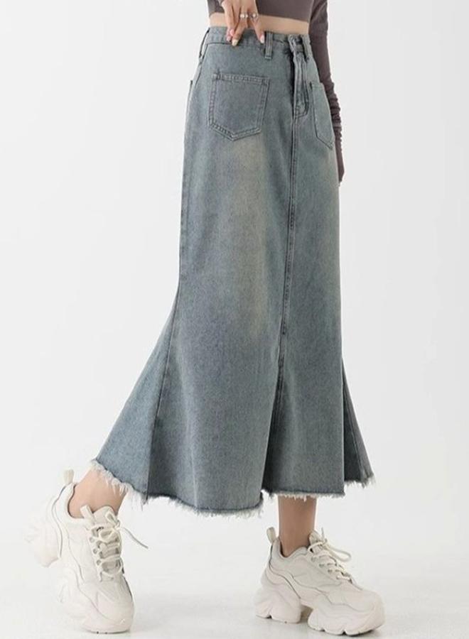 YUNIQEE Blue A-Line Midi Denim Skirts - Image 2