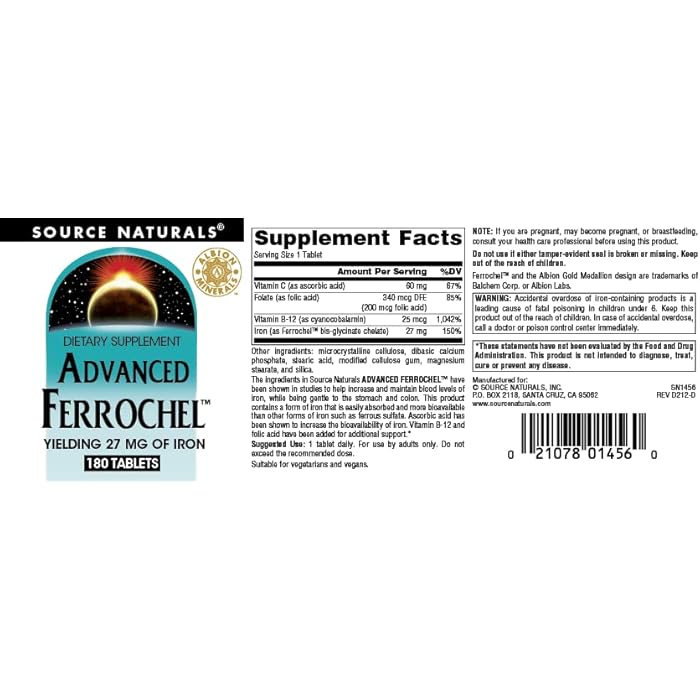 Source Naturals Advanced Ferrochel, Dietary Supplement Yielding 27 mg of Iron - 180 Tablets - Image 4