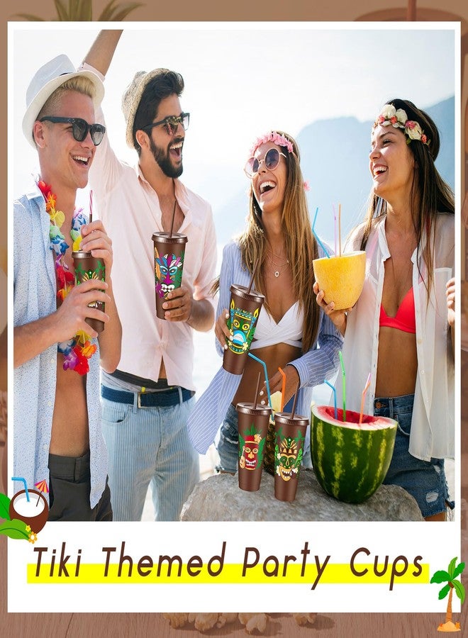 Uiifan 24 Pcs Cups 24oz Reusable Tumbler with Lid and Straw Party Decorations Birthday Party Favors (Tiki) - Image 5