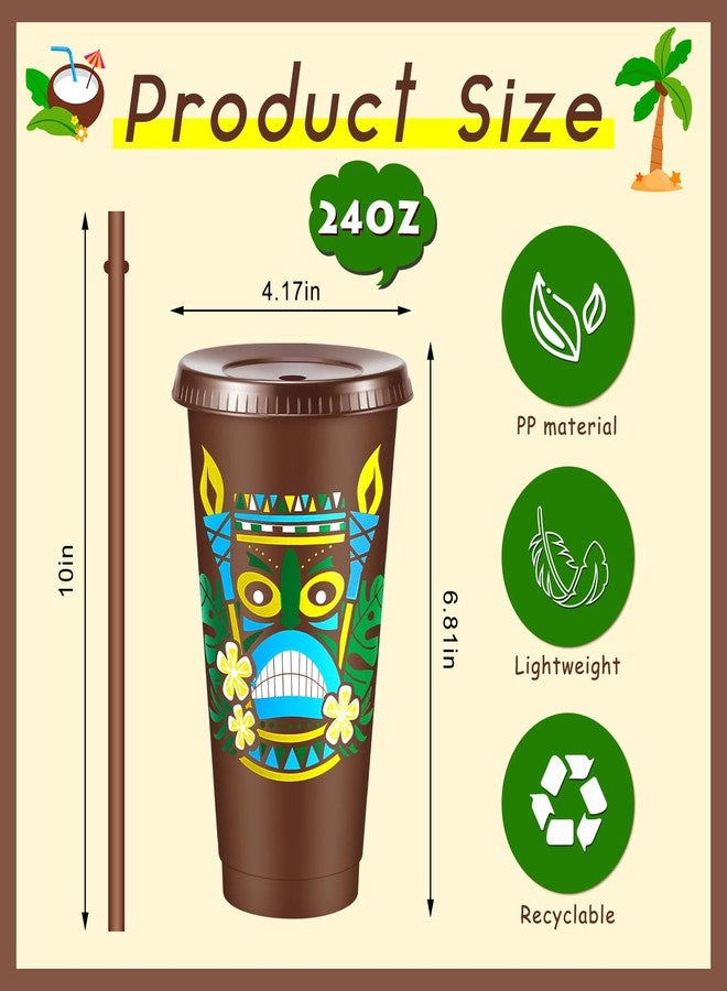 Uiifan 24 Pcs Cups 24oz Reusable Tumbler with Lid and Straw Party Decorations Birthday Party Favors (Tiki) - Image 2