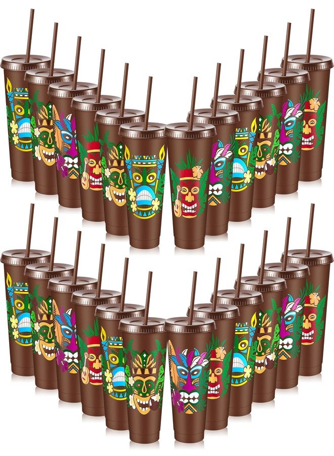 Uiifan 24 Pcs Cups 24oz Reusable Tumbler with Lid and Straw Party Decorations Birthday Party Favors (Tiki) - Image 1