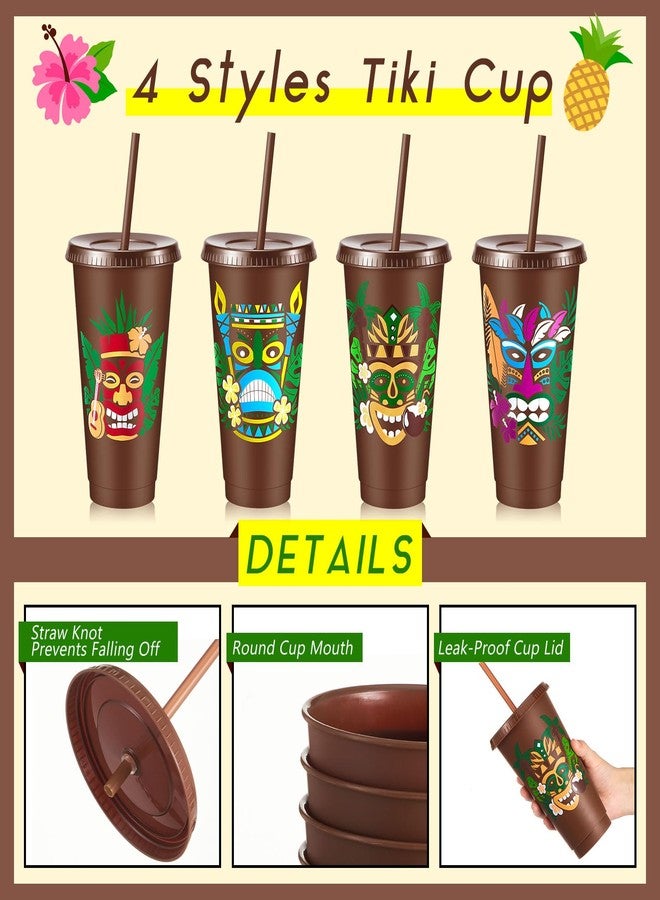 Uiifan 24 Pcs Cups 24oz Reusable Tumbler with Lid and Straw Party Decorations Birthday Party Favors (Tiki) - Image 3