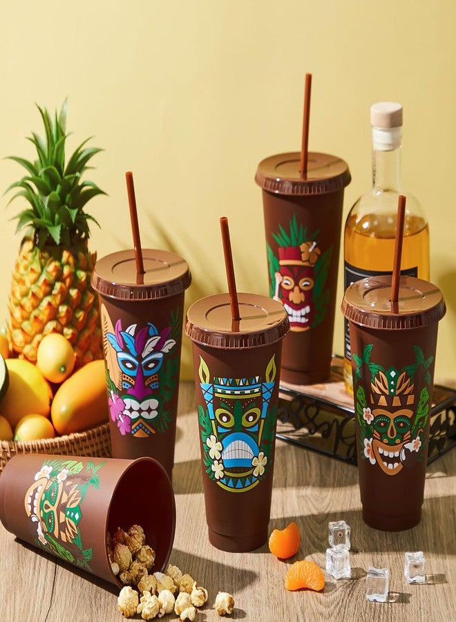 Uiifan 24 Pcs Cups 24oz Reusable Tumbler with Lid and Straw Party Decorations Birthday Party Favors (Tiki) - Image 4