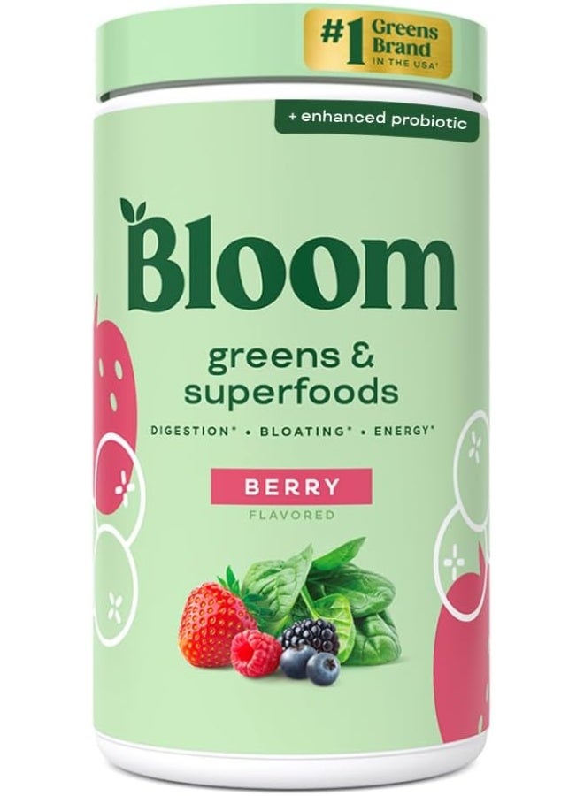 Bloom Nutrition Green Superfood | Super Greens Powder Juice & Smoothie Mix | Complete Whole Foods (Organic Spirulina, Chlorella, Wheat Grass), Probiotics, Digestive Enzymes, & Antioxidants (Berry) - Image 1