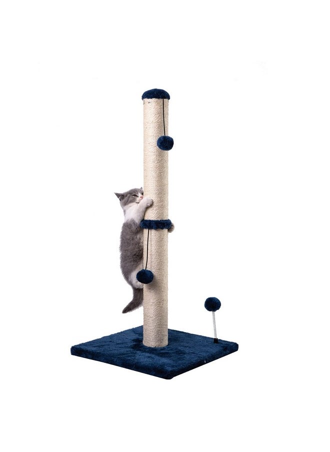 MECOOL MECOOL 34“ Tall Cat Scratching Post Premium Basics Kitten Scratcher Sisal Scratch Posts Trees with Hanging Ball for Indoor Cats, Navy  - Image 1