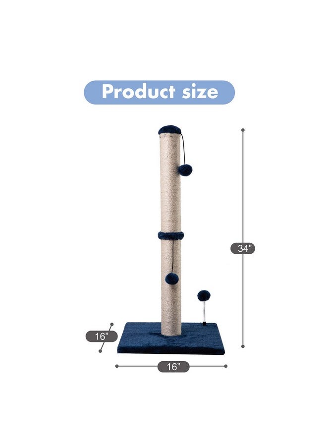 MECOOL MECOOL 34“ Tall Cat Scratching Post Premium Basics Kitten Scratcher Sisal Scratch Posts Trees with Hanging Ball for Indoor Cats, Navy  - Image 5